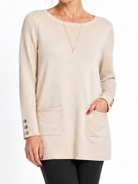 Chico’s  Elegant Cream Ribbed Knit Tunic Sweater SZ Med EUC